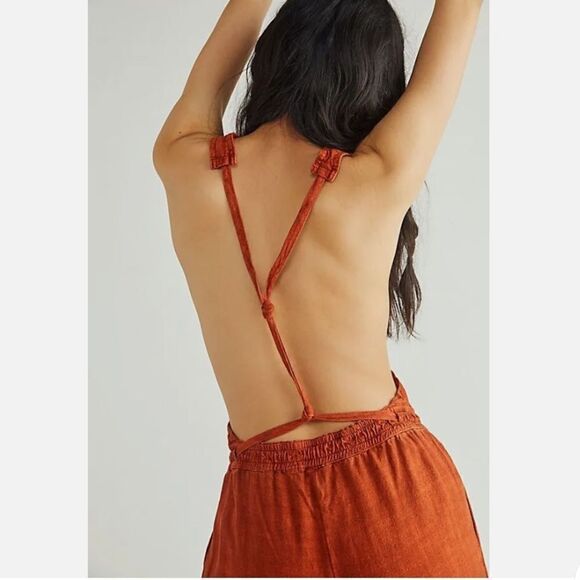 Free People Linen Blend Open Back Jumper Brown - Picture 2 of 10